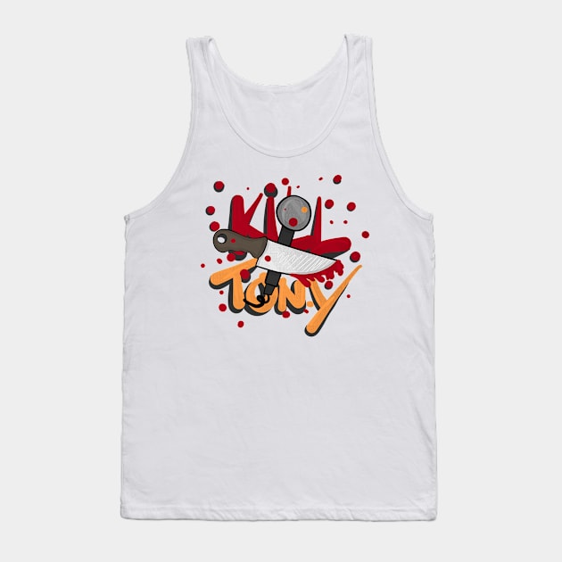 Kill Tony Cartoon Knife  & Mic Design In Red And Yellow (White) Tank Top by Ina